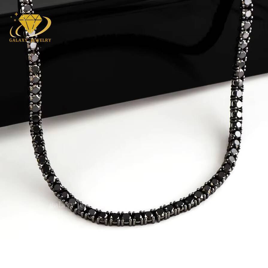 Hip Hop Black Moissanite Tennis Chain Iced Out Diamond Jewelry 925 Silver 3mm 4mm 5mm Gold Plated Men Bracelet Necklace