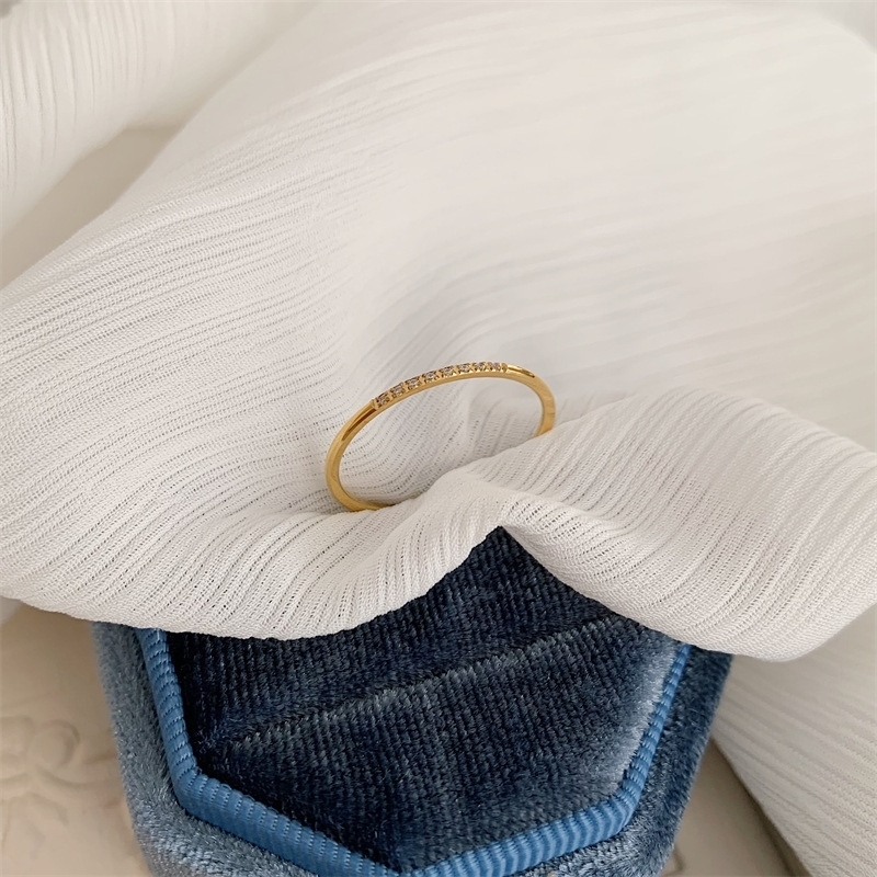 Fashion Stainless Steel Cubic Zirconia Thin Finger Ring Jewelry Wedding 250326