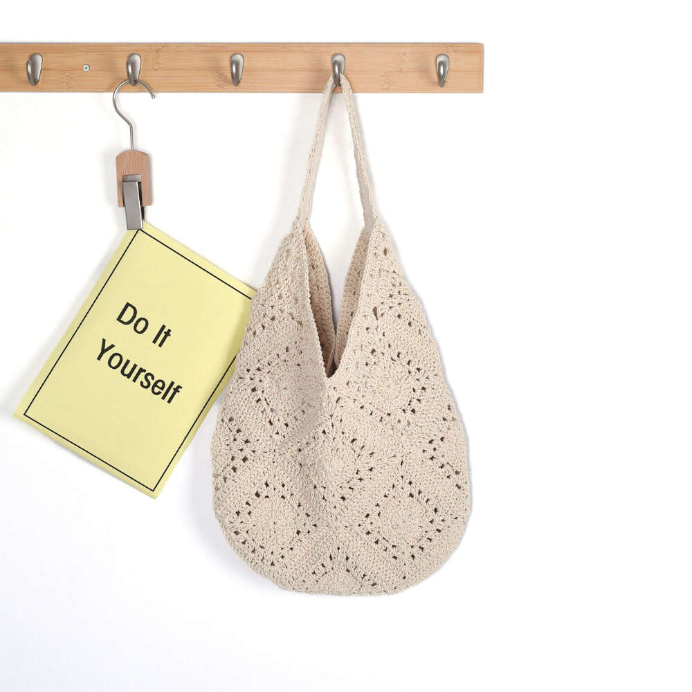 Handmade Beach Bag Handmade Crochet Cotton Thread Grandmother Grid Hollow Flower Women's Laizhou Grass Woven Beach Shoulder Bag Kq2