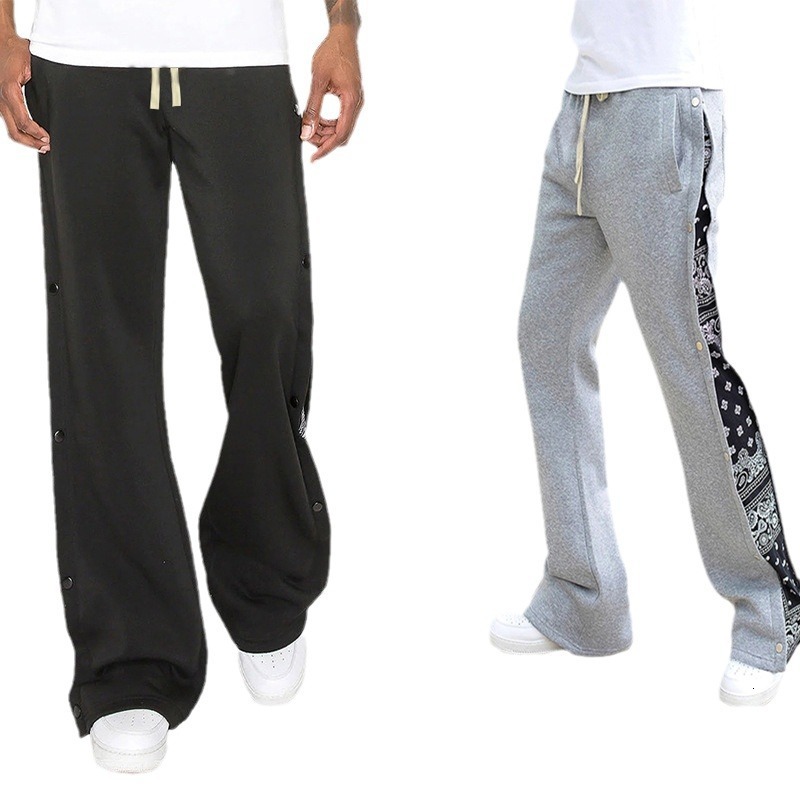 2025 trendy men's hip-hop button up pants, spring and autumn cashew flower oversize high street double line straight leg pants