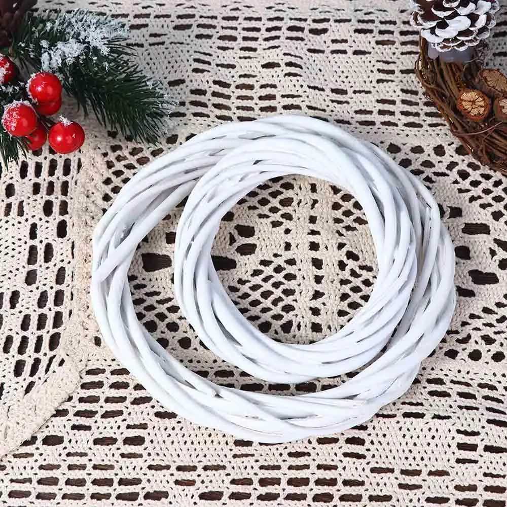 White Garland Wicker Round Design Christmas Tree Rattan Wreath Ornament Vine Ring Decoration Home Party Hanging Flower CraftM251115