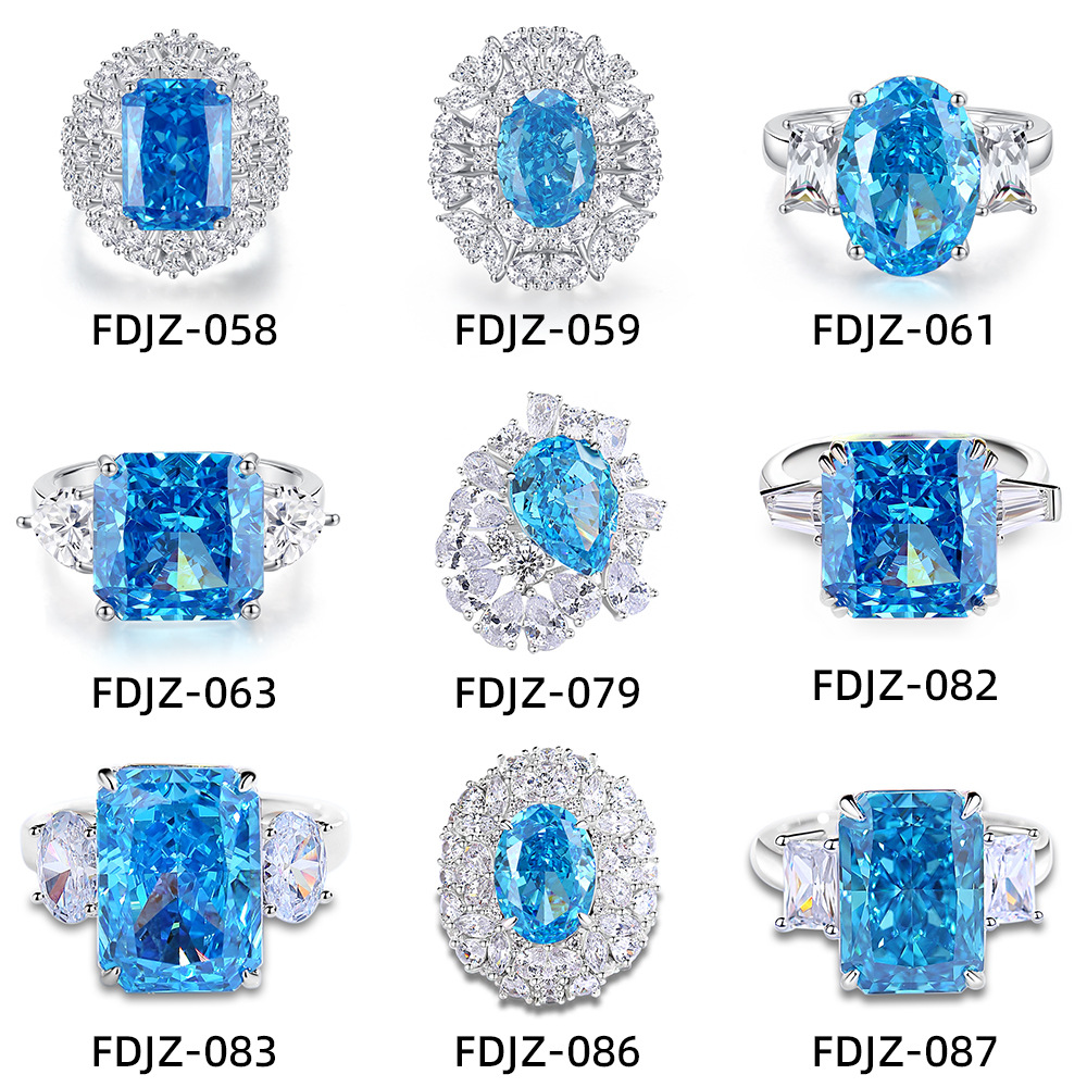 S925 Silver high-carbon diamond aquamarine rings for woman European and American luxury 10A zircon Redeen Gemstone women wedding jewelry love ring size 5-9