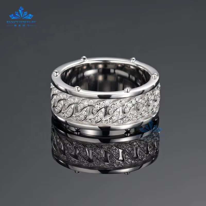 New Arrival Mens 8mm Hip Hop Ring Rapper Jewelry Cuban Style with Ice Out Moissanite Unique Gift Ring