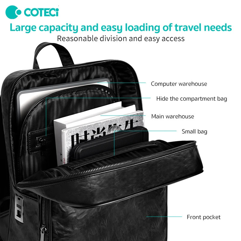 Vegetarian tanned denim series backpack with fingerprint lock mens backpack business computer bag fashionable and casual 250410