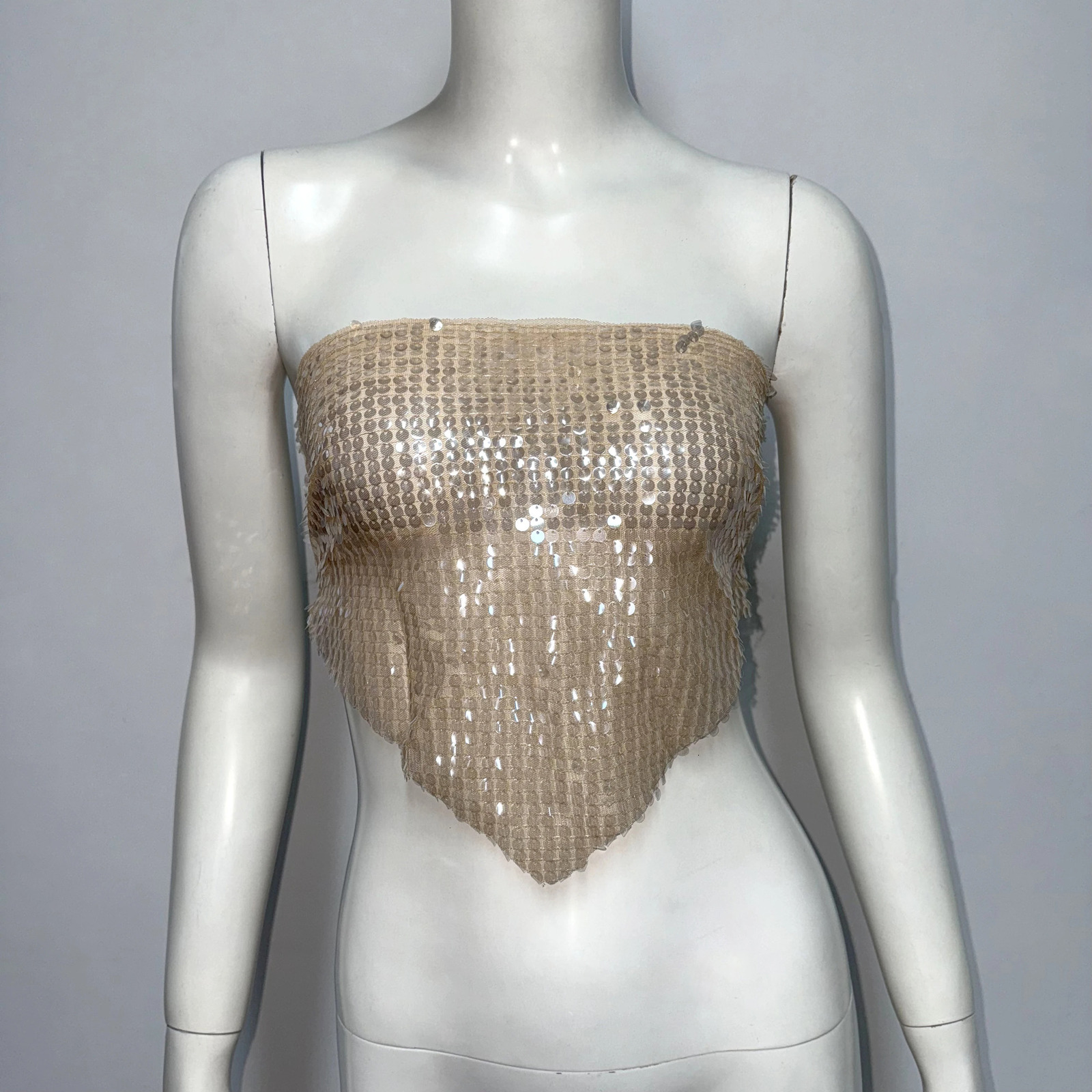 Women Summer Sequins Tube Tops Sexy Backless Sleeveless Off The Shoulder Tank Top Fashion Commuting Streetwear 2025 250415