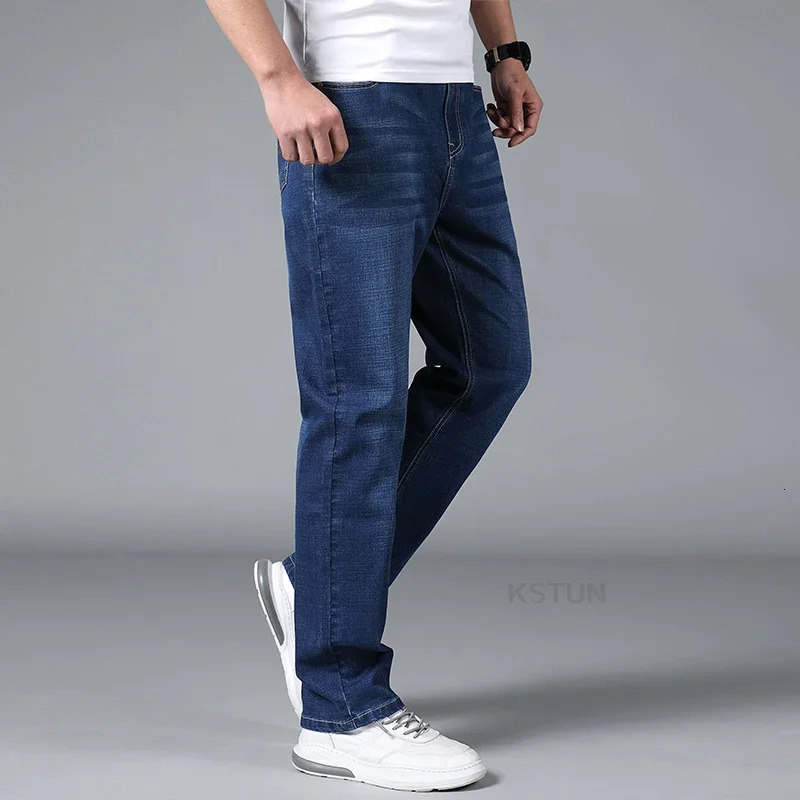 Tall mens jeans black straight leg suitable for stretch long denim Trouser classic business pants 190cm 200cm 120cm 250407