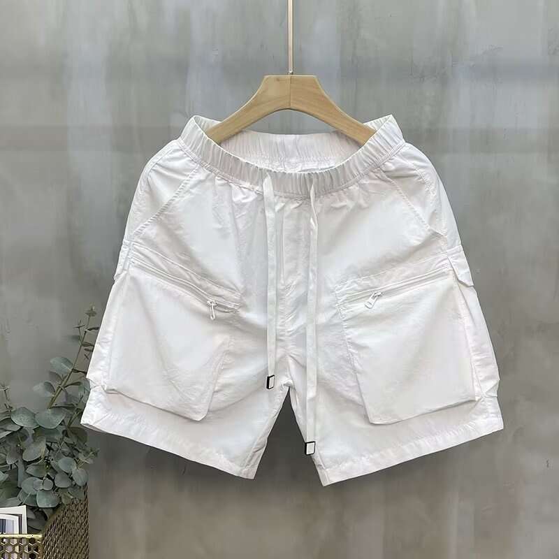 Multi pocket workwear shorts for men's trendy summer slim fit loose straight tube casual outerwear capris