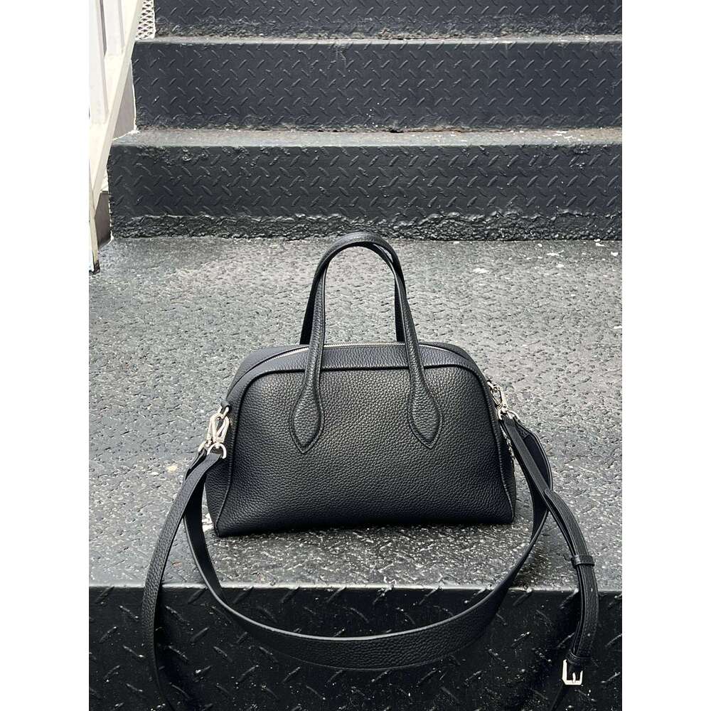 Mm Women's Bags Head Layer Cowhide Boston Bowling Tote Large Capacity Crossbody Shoulder Bag, High-End Leather Women's Bag