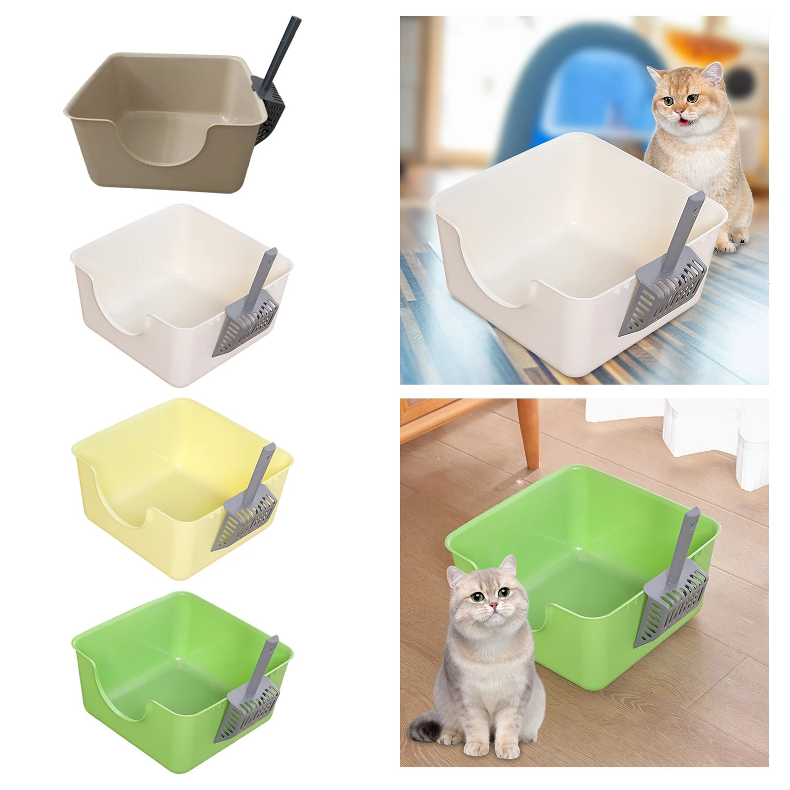 Open Top Pet Litter Tray Anti Splashing Cat Bedpan Cat Litter Box with High Side Kitty Litter Pan for Kitten Small Medium Cats 250414