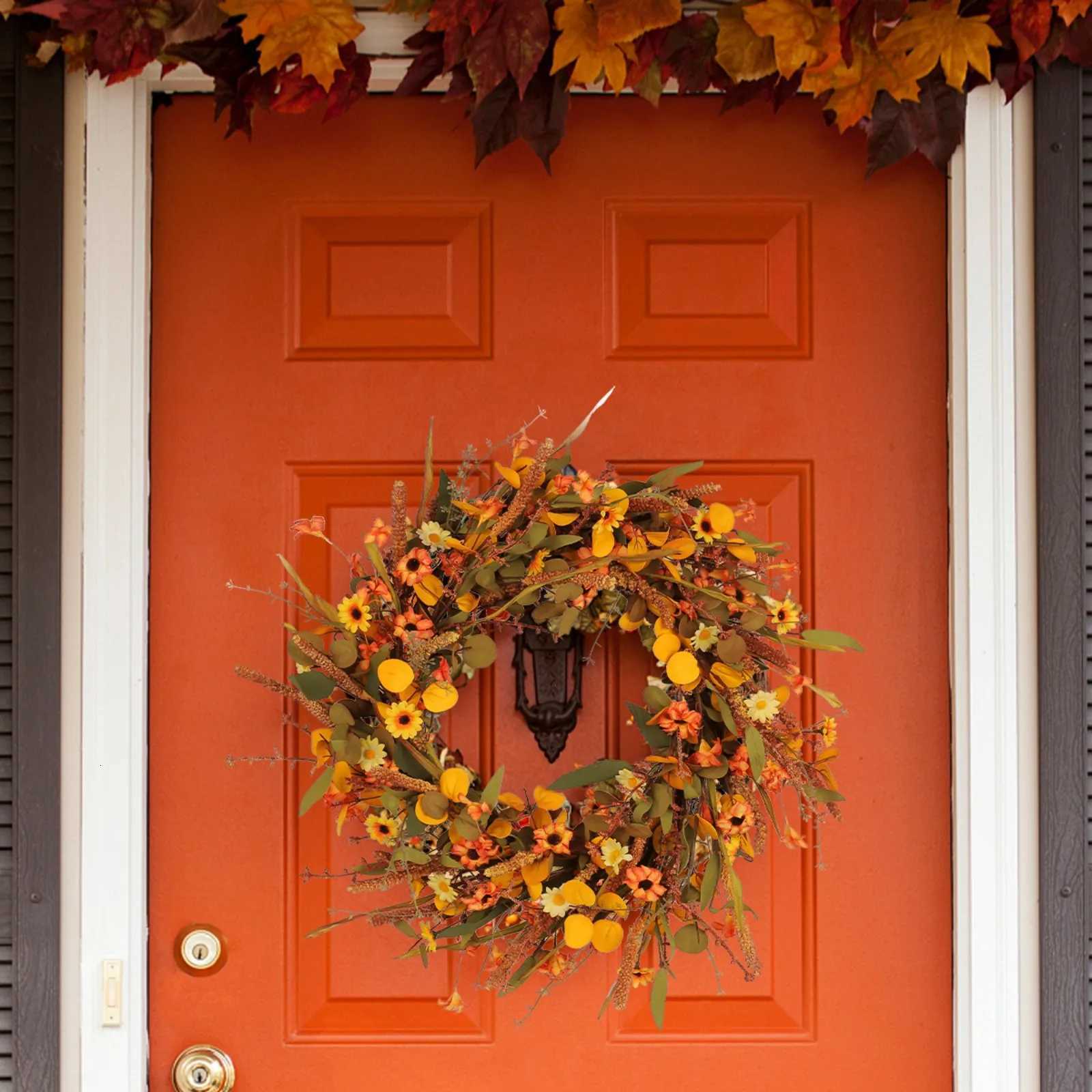 Hydrangea Wreath Door Hanging Simulation Flower Style Wall Autumn Decor Artificial Flower Wreath Festival Halloween Door WreathM251115