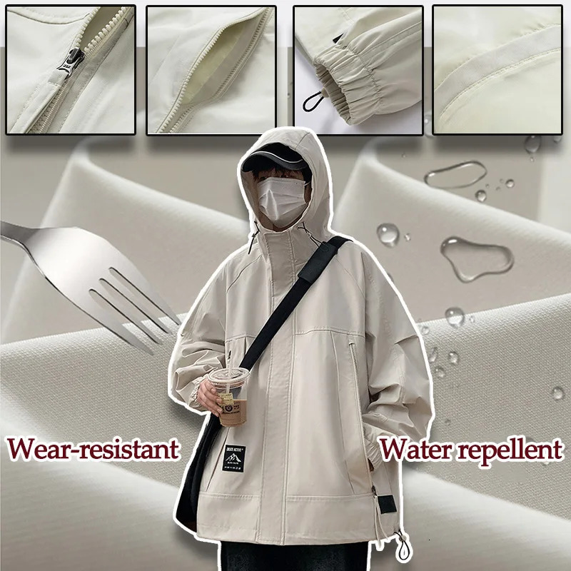 Mens jacket Korean style loose casual work jacket fashionable street student jacket outdoor waterproof solid color fashionable mens jacket 250415