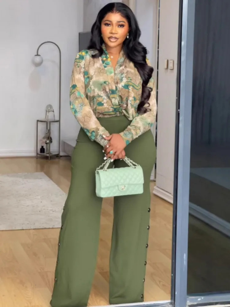 2 Pieces Set Sexy Plus Size Spring Autumn Fashion Women Set Female Tops Long Sleeve Shirt Tops And Pants Suit Matching Outfit 250410