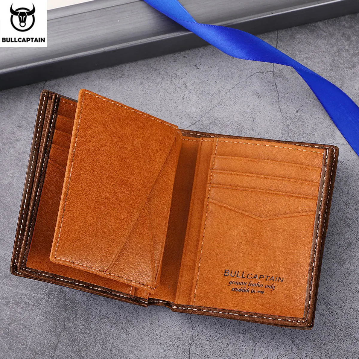 BULLCAPTAIN 100% Leather Mens Wallet Premium Product Leather Mens Wallet Multi functional Card Slot Short Wallet QB017 250410