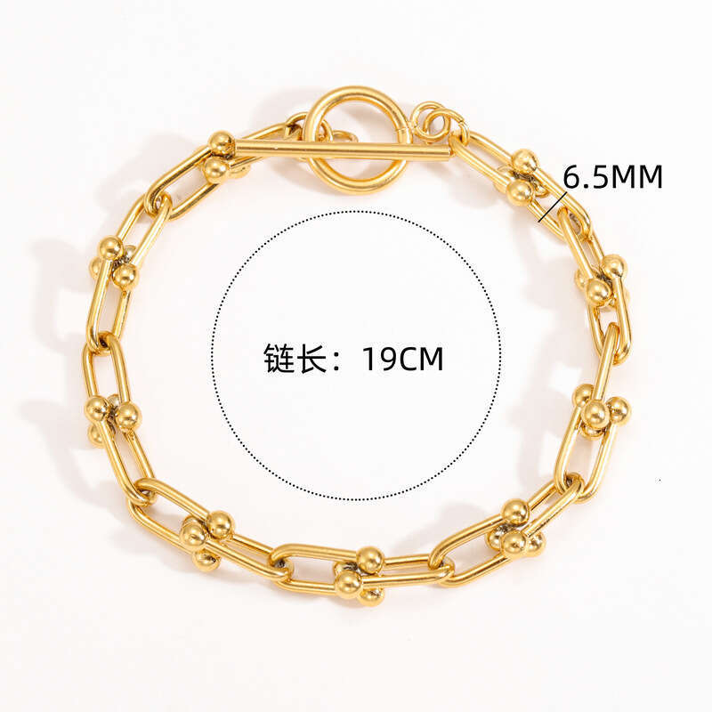 Fashionable vacuum plated simple design O-shaped handmade chain stainless steel gold women's bracelet