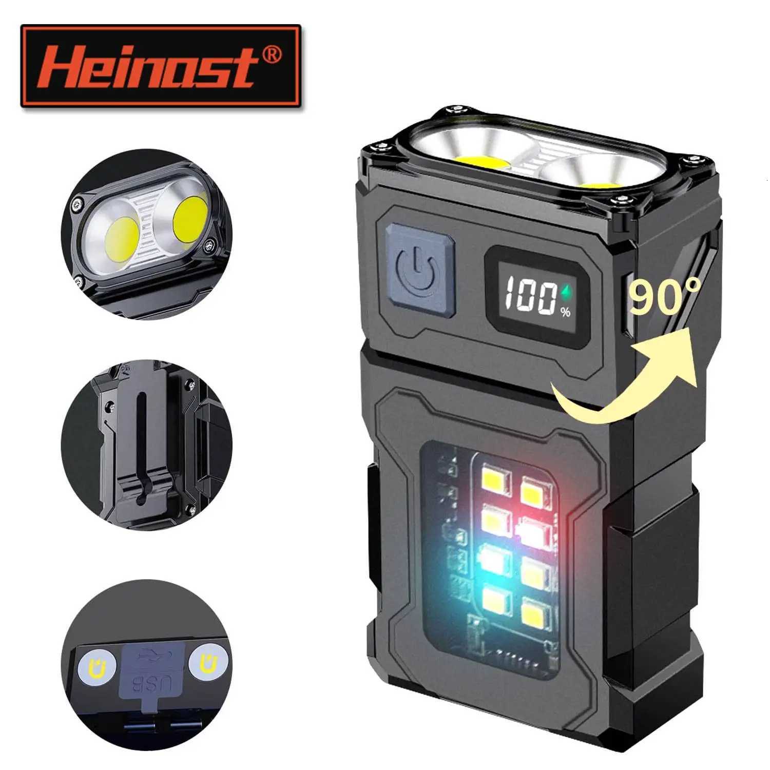 Portable Mini Flashlight 90 Rotatable Super Bright LED Torch Rechargeable Multifunctional Emergency Work Lantern Outdoor Tools M251115