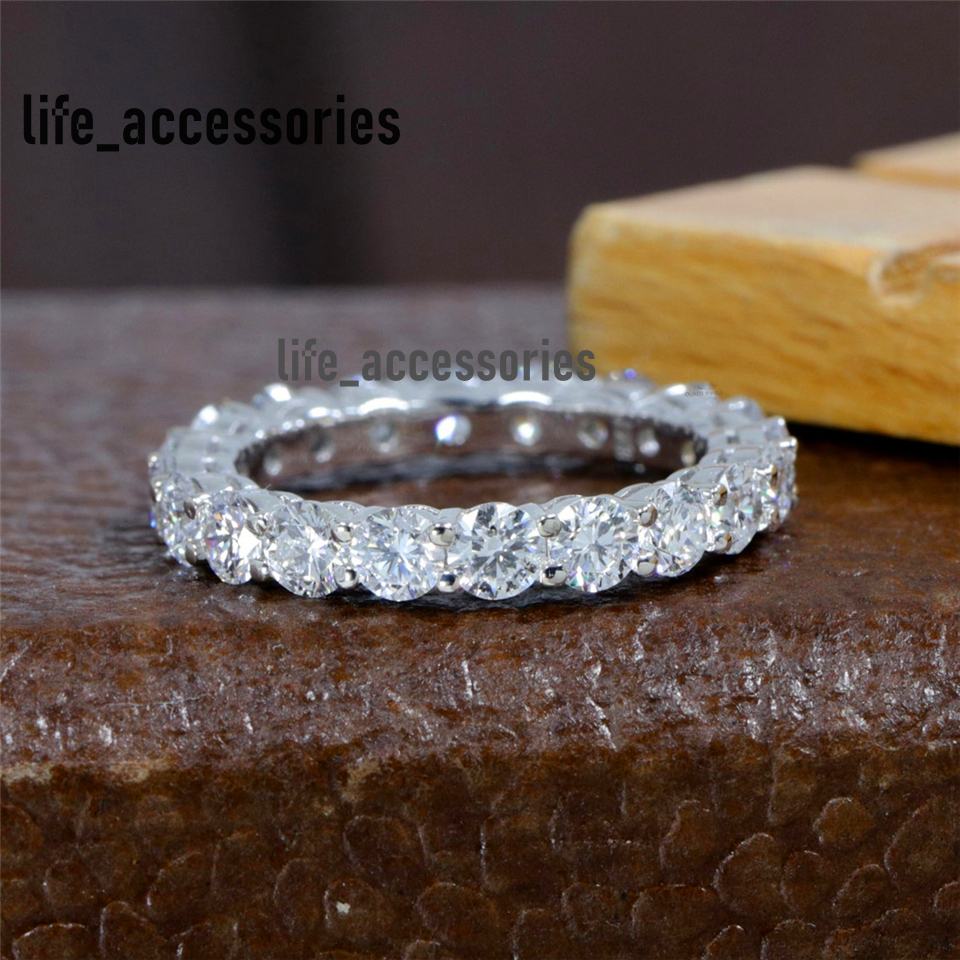 Elegant 18K Real Gold Ring Round Cut 3.0mm 0.1CT Each Lab Diamond Ring For Women HPHT Diamond Matching Wedding Band Solid Gold Eternity Ring