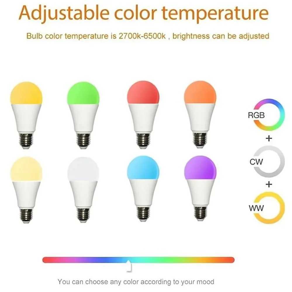 8Pcs 15W WiFi Smart Light Bulb E27 LED RGB Lamp Work with Alexa/Google Home 85-265V RGBWhite Dimmable Timer Function color Bulb C251115