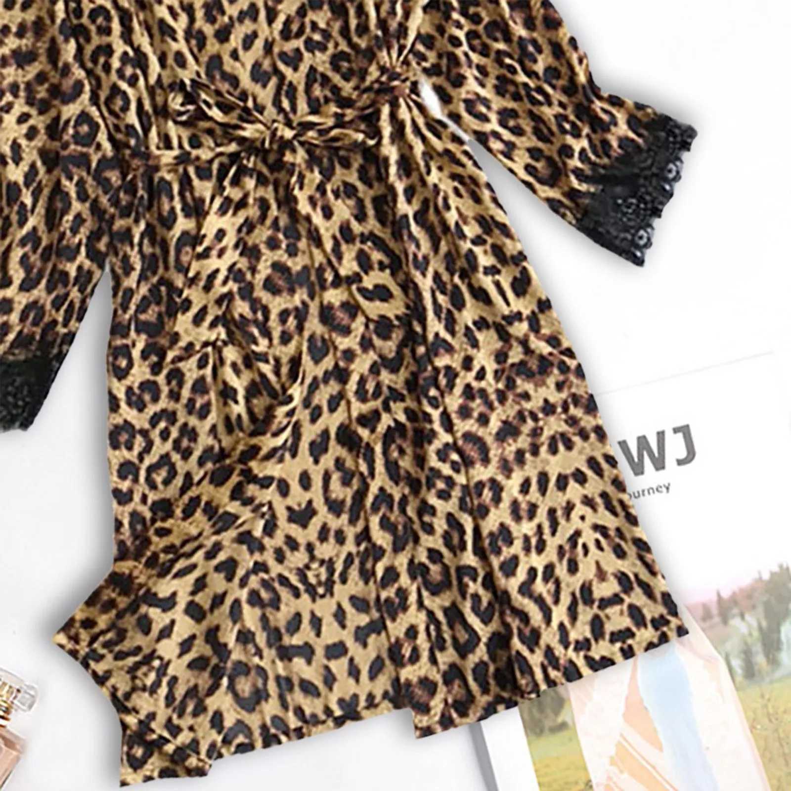 Leopard Print Nightdress Women Lingerie Robe Lace Sleepwear Pajamas Sexy Lingerie Nightgown Leopard Sleepwear Nightwear Nightie C251115