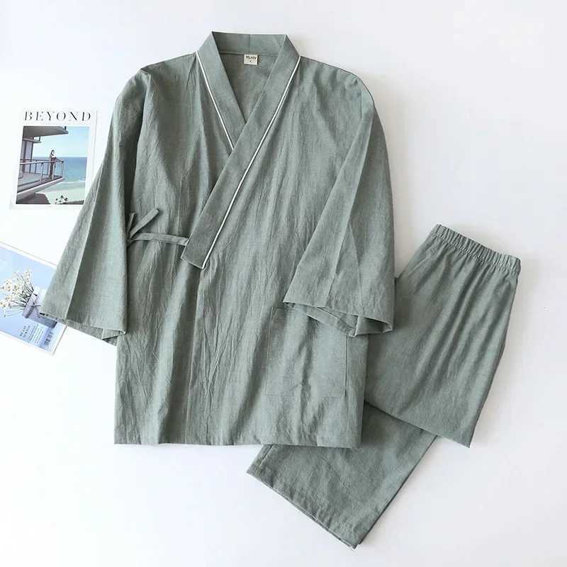 Spring/Autumn Japanese Kimono Mens Pajamas Mens Pajamas Thin Nine Sleeve Lace Top+Pants Loose Two Piece Home ClothesXJ250415