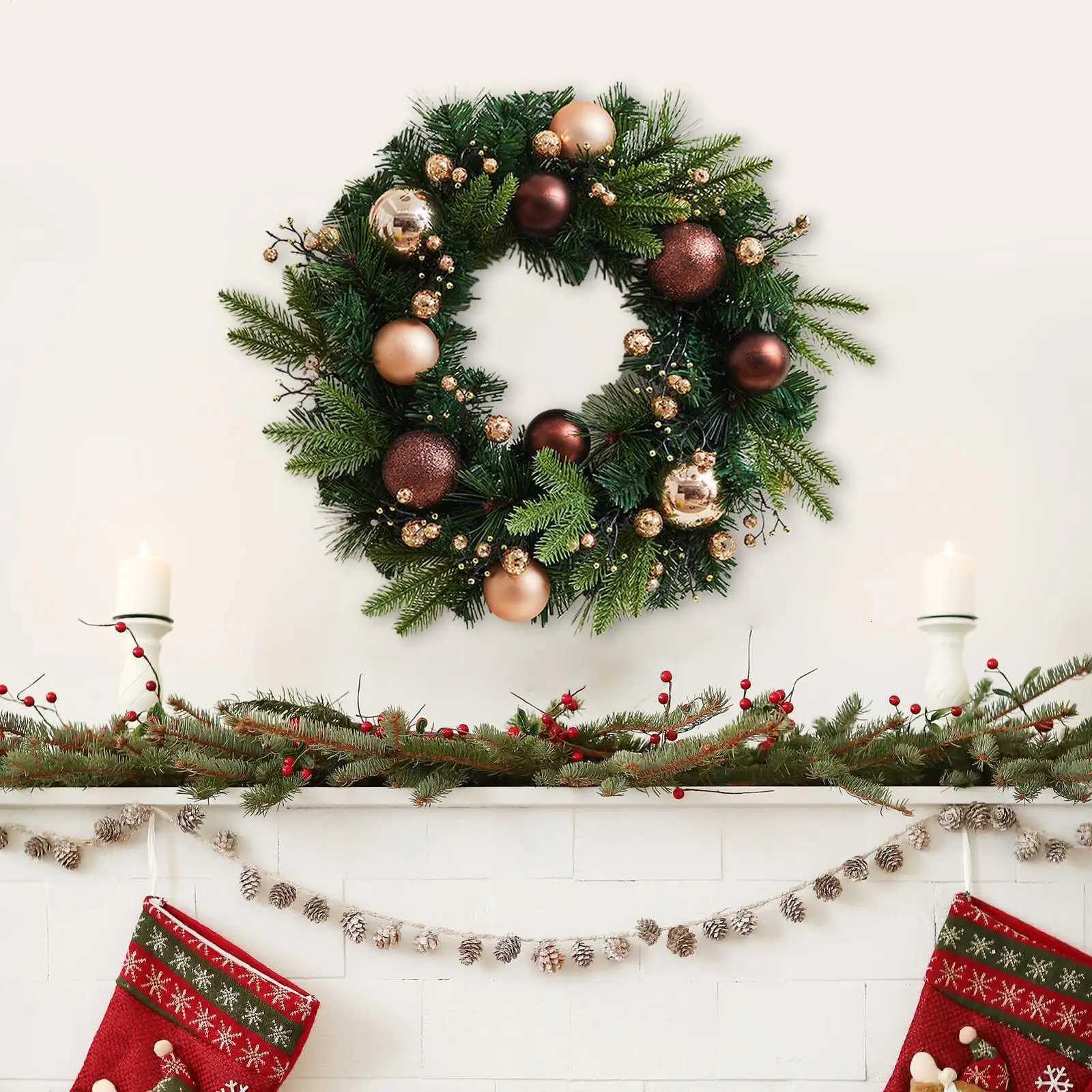 Christmas 45cm Artificial Wreath Vine Decoration Handcrafted Holiday Garland with Red Berries for Home Christmas DecorM251115