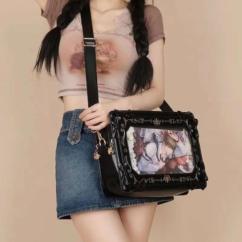 Lolita Women Ita Ctue Girl Transparent Shoulder JK Uniform Subculture Kawaii Bow Crossbody DIY Display Messenger Bag