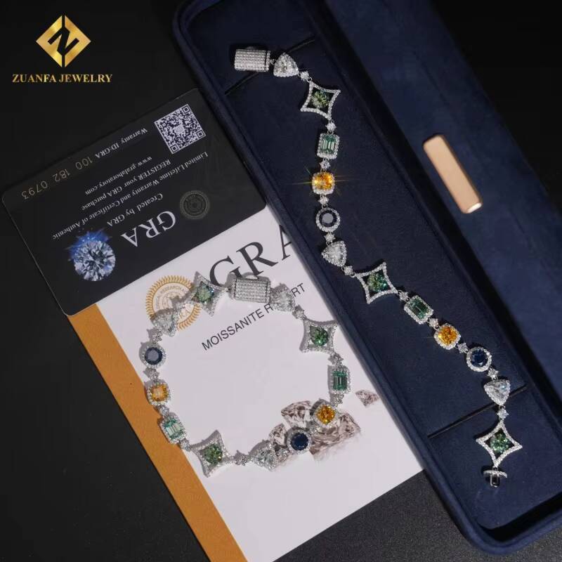 New Arrivals 925 Silver Moissanite Tennis Bracelet Mixed Fancy Cut Fashion Necklace Bracelet Color Moissanite Bracelet