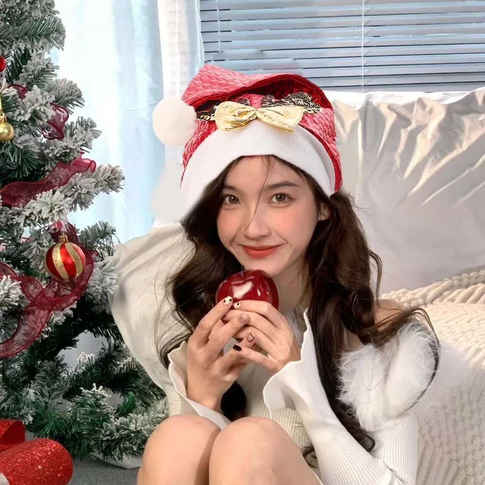 Christmas Hot Stamping Colored Star Hat Sparkling Deer Antler Bow Santa Claus Hats for Adult New Year Gift Christmas Party Decor Y251115