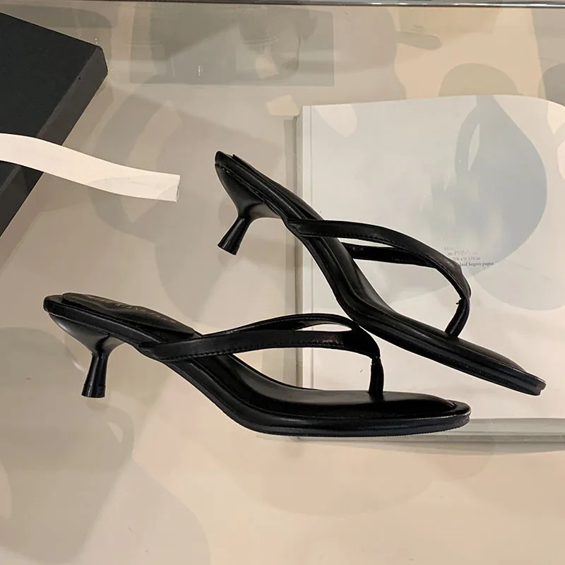 Fashion round toe womens thin boots slider womens flip sandals spring and summer womens high heels shoe pump 250411