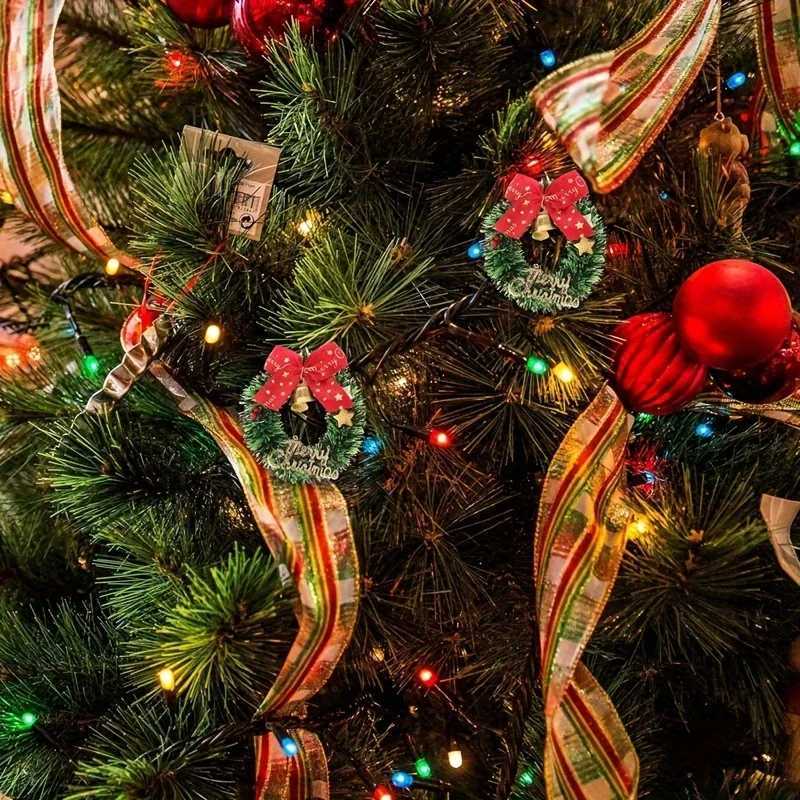 30pcs Mini Christmas Wreaths with Red Bows and Golden Bells - Plastic Holiday Decor for ChristmasThanksgiving New YearWeddingM251115