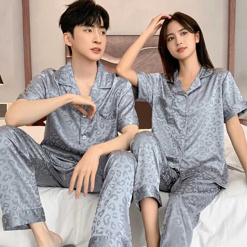 High quality pajama set mens summer silk short sleeved spring summer satin dog pajama couple pajama womensXJ250415