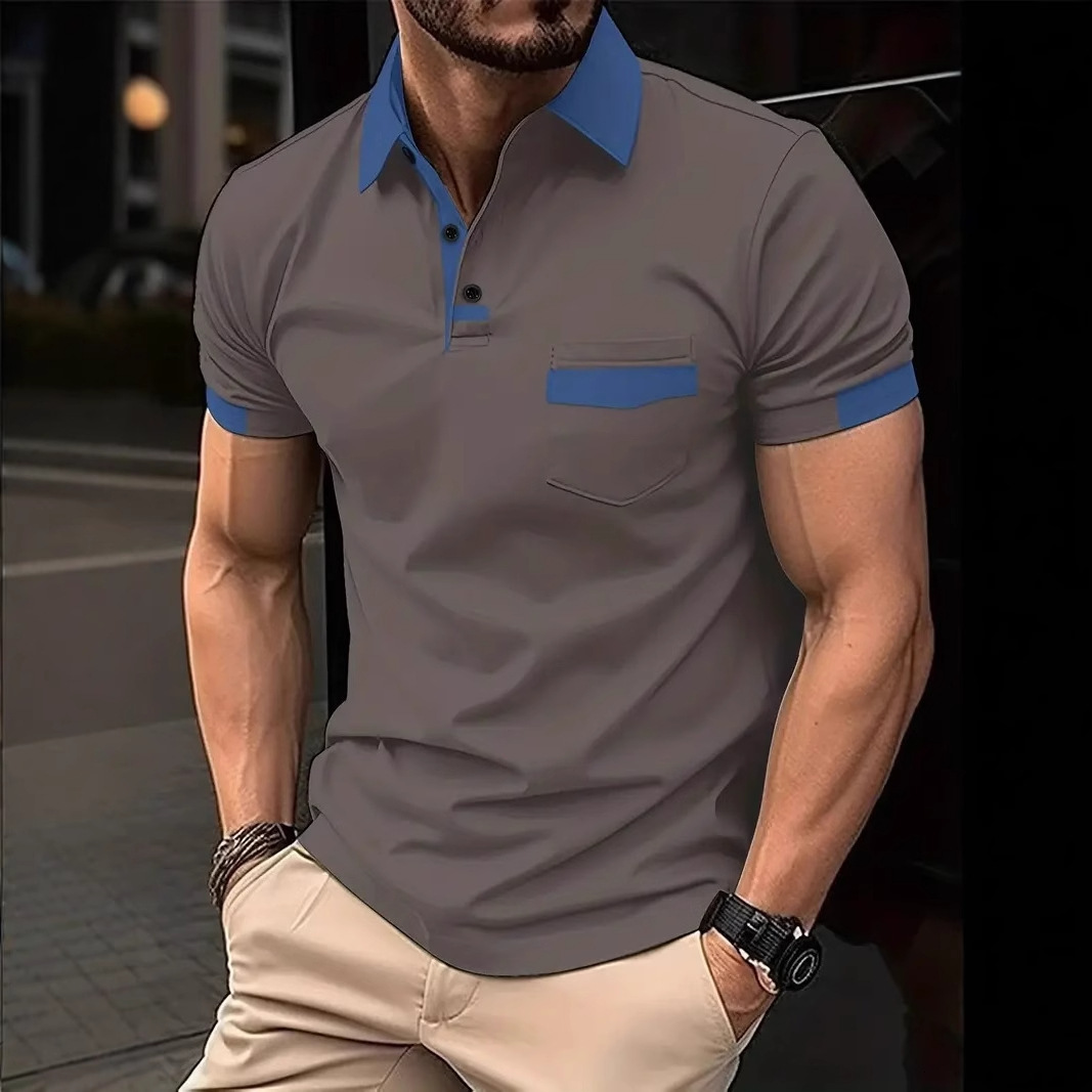 2025 Mens Top Color blocked Pocket Summer Quick Sale Mens Polo Shirt Sports Polo Shirt