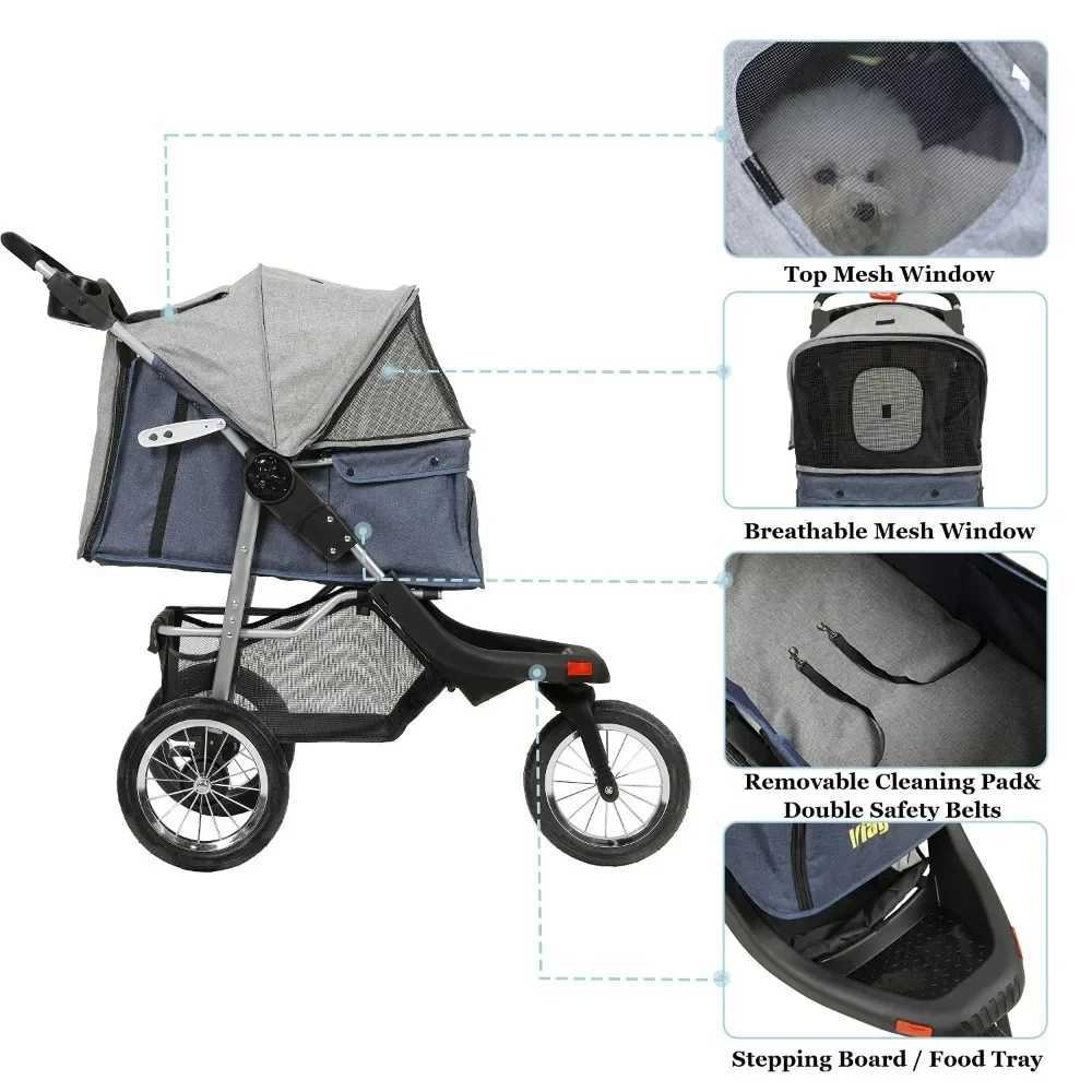 High quality heavy-duty pet carts 3-wheeled dog carts and foldable cat carts with suspension systems suitable for small and medium-sized dogs and cats