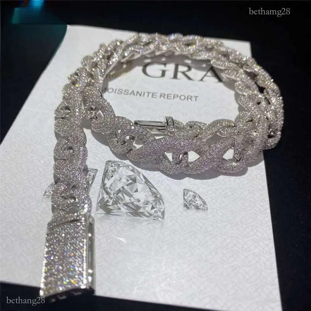Full Iced Out Classic Clasp Moissanite Cuban Link Chain Fine Hip Hop Men Jewelry Cuban Necklace Bling Diamond Chain