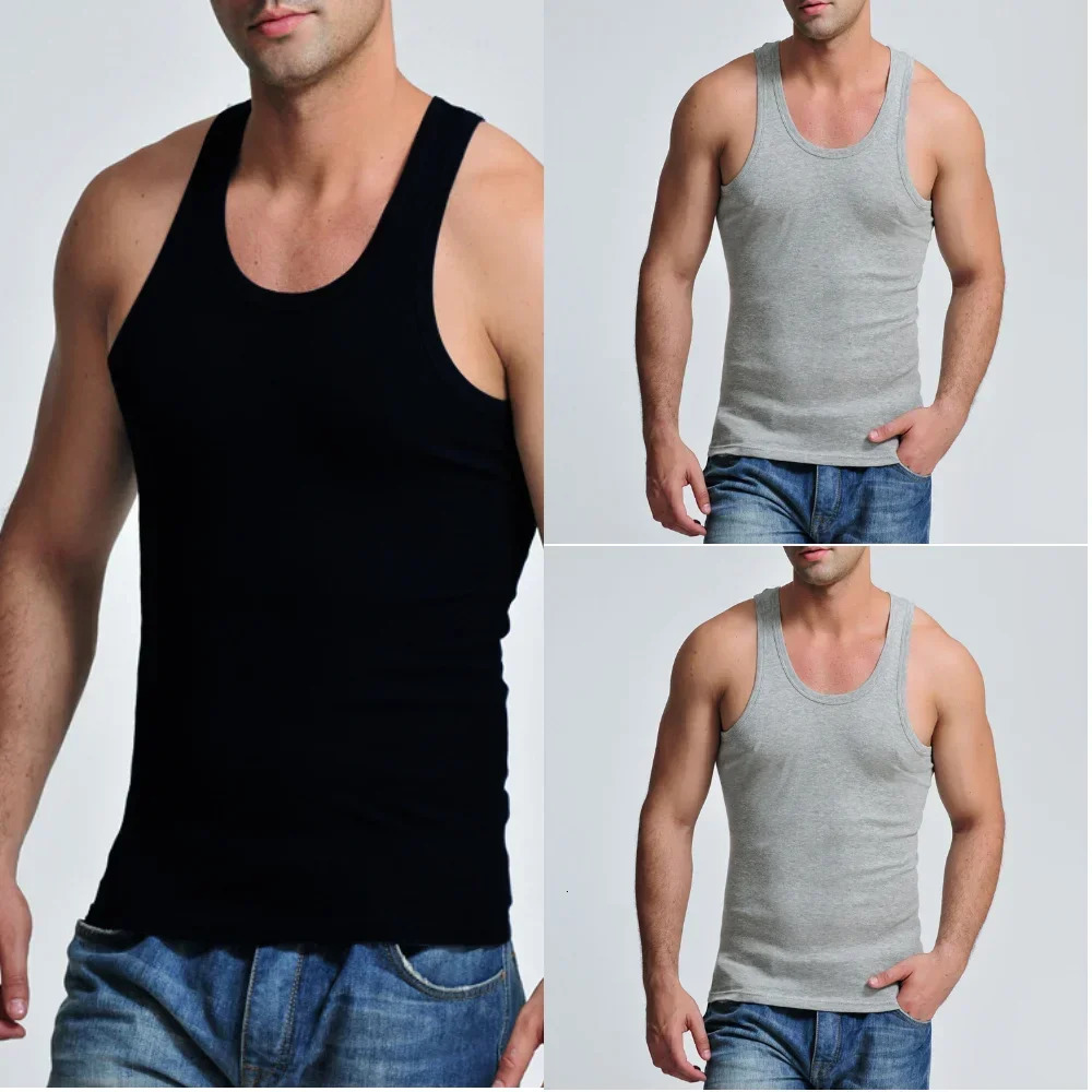 8 mens sleeveless vests solid cotton muscle underwear gym clothing 250407