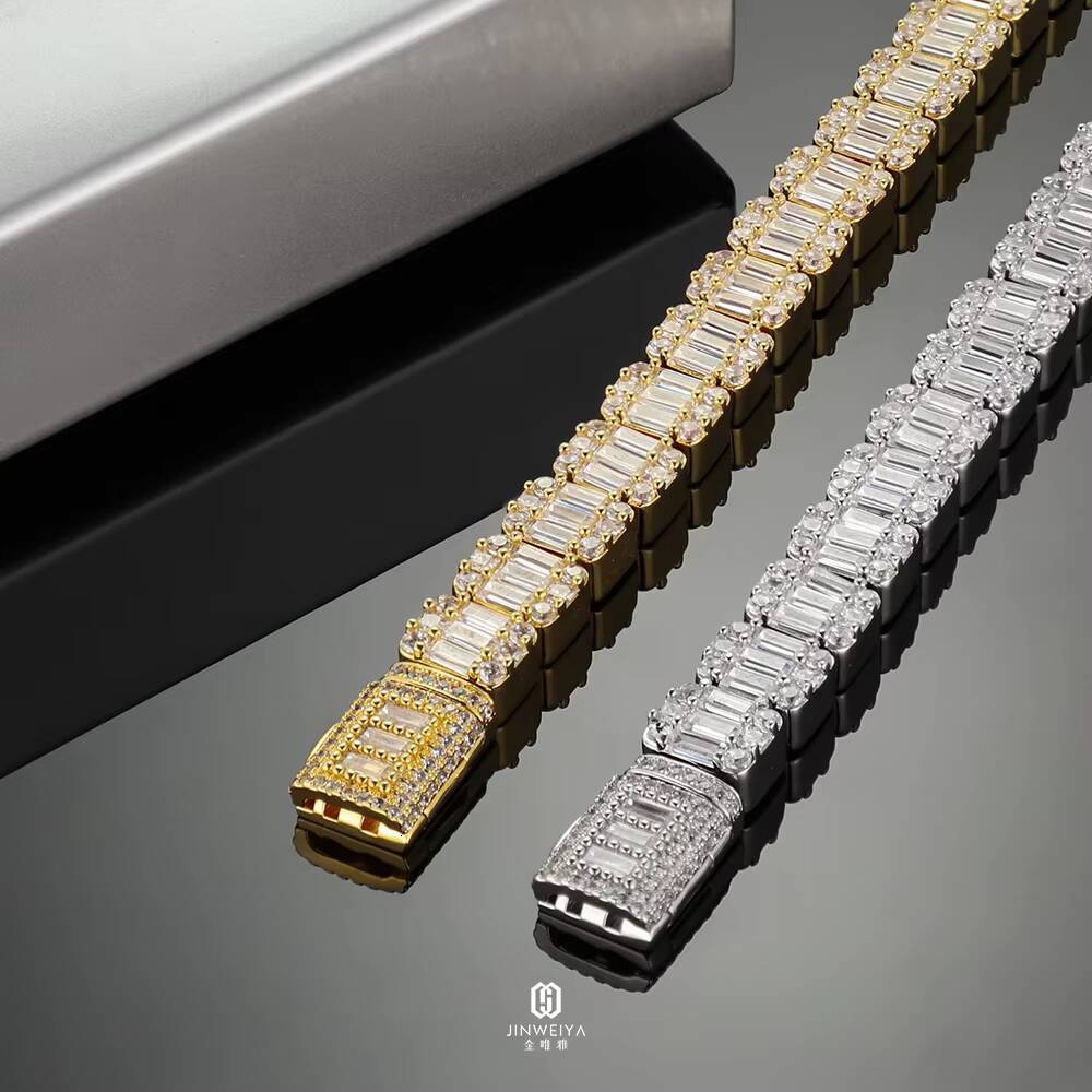 JWY Hip Hop Jewelry Luxury Bracelet14K Gold Plated Moissanite Zircon Tennis Chain Iced Out Men Bracelet