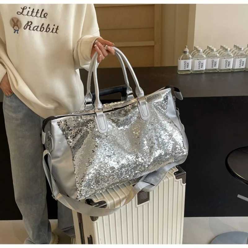 Solid hot selling fashion sequin large capacity womens shoulder bag 2025 fashion womens handbag travel cross body bag W250415