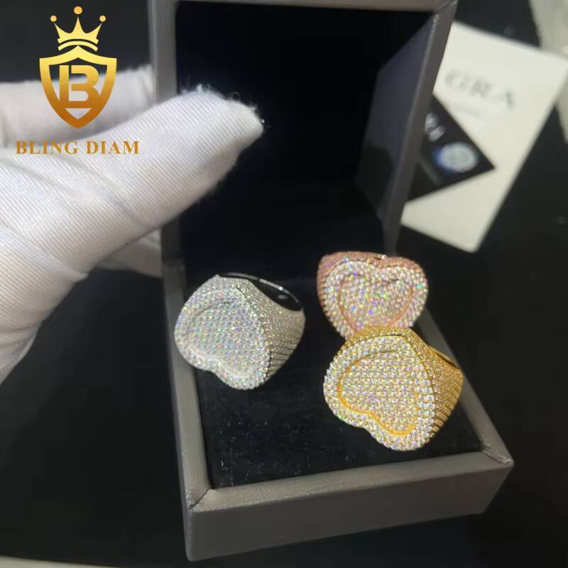 925 Sterling Silver Moissanite Rings Heart Shape Ring Iced Out Moissanite Hip Hop Jewelry High Quality Diamond Pass Diamond Test