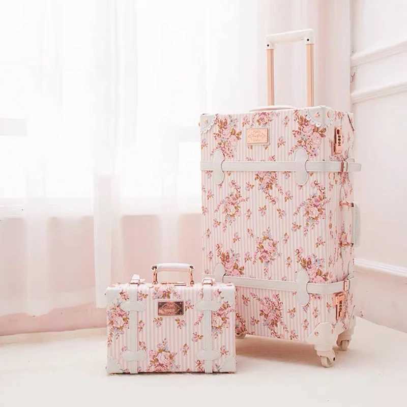 New Vintage travel suitcase women set handbag boarding trolley luggage universal wheel fresh floral fashion bag 20/22/24/26 inch K251114