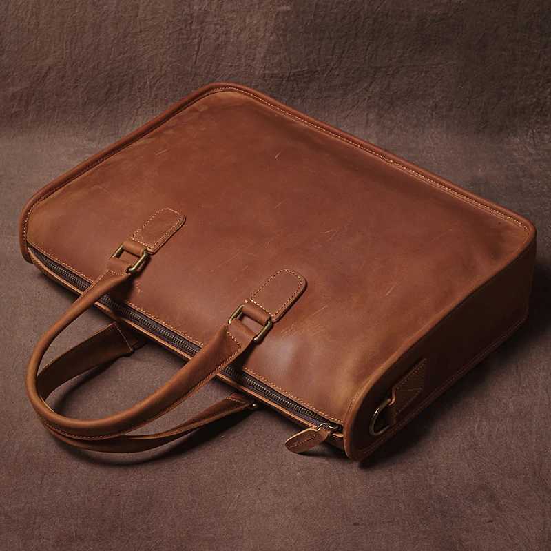 GURO Vintage Genuine Leather Handbag Mens Executive Briefcase Crazy Horse Cowhide Shoulder Bag Business Laptop Crossbody BagsW251115