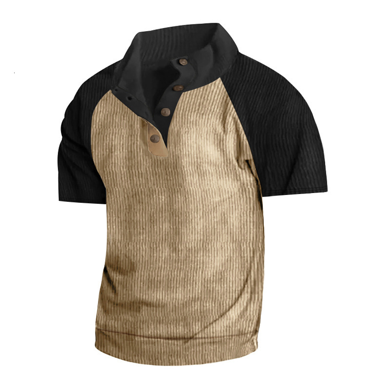 Summer Outdoor Raglan Short Sleeve Casual Stand up Neck Sports Corduroy T-shirt Men's Wear