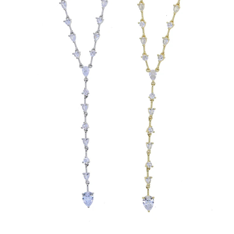 Round Water Drop Stone Pendant Tennis Chain Jewelry 5A Cubic Zirconia Pendant Long Y Lariat Sexy Womens Necklace 250409