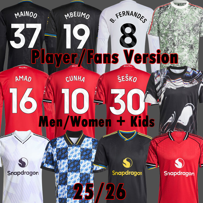 CUNHA 25 26 Pre Match soccer jerseyS Stone Roses Collection SESKO MBEUMO 2025 2026 B. FERNANDES Kids MAN football shirts kit MUTDES Lifestyler set Uniforms 3XL 4XL