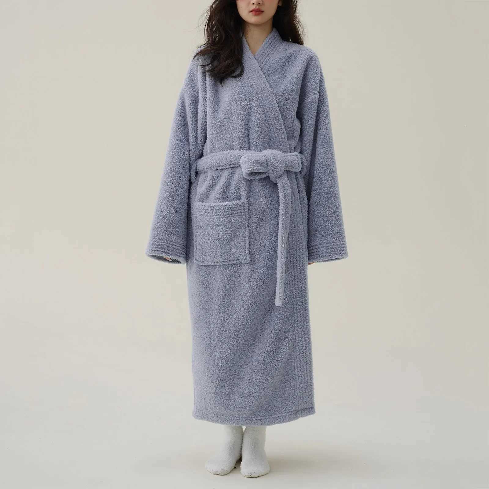 Womens Fleece Plush Kimono Robe Pajamas Lengthened Thick Fashion Winter Flannel Bathrobe Comfortable And Thick Sleepwear Robe C251115