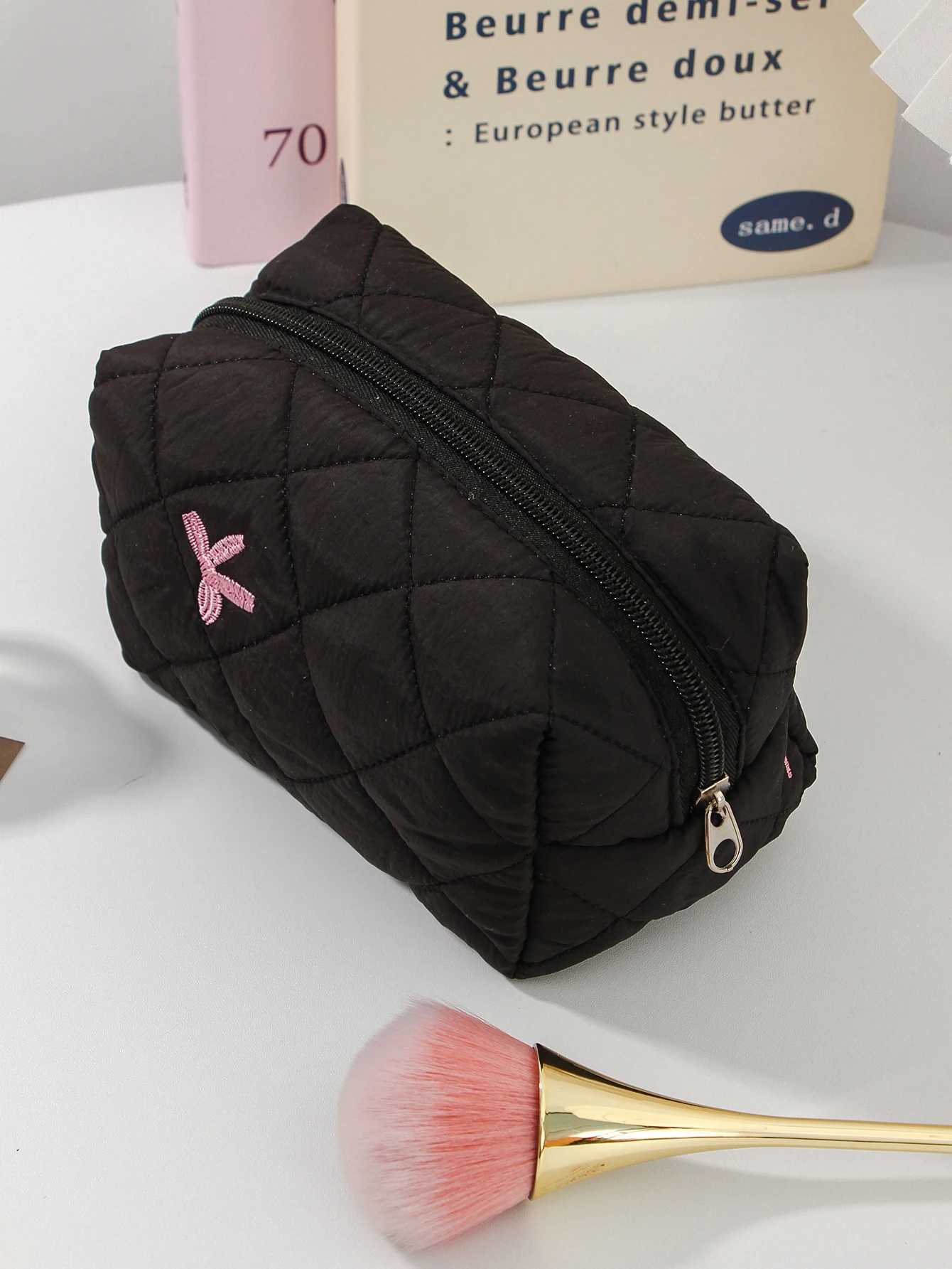 1 piece/set womens bow embroidery and quilted makeup bag set cute Macar colored large capacity makeup bag makeup bagXJ250415