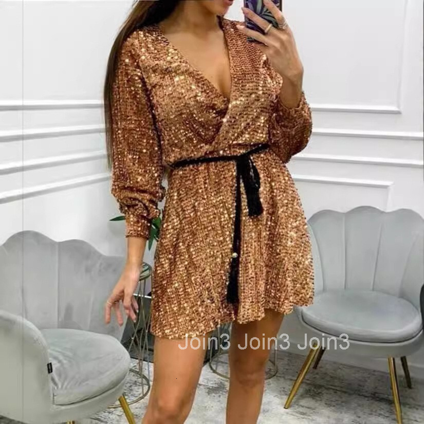 2025 Summer Womens Dress V-neck Fashion Glitter Waist Strap Bareback Short Skirt