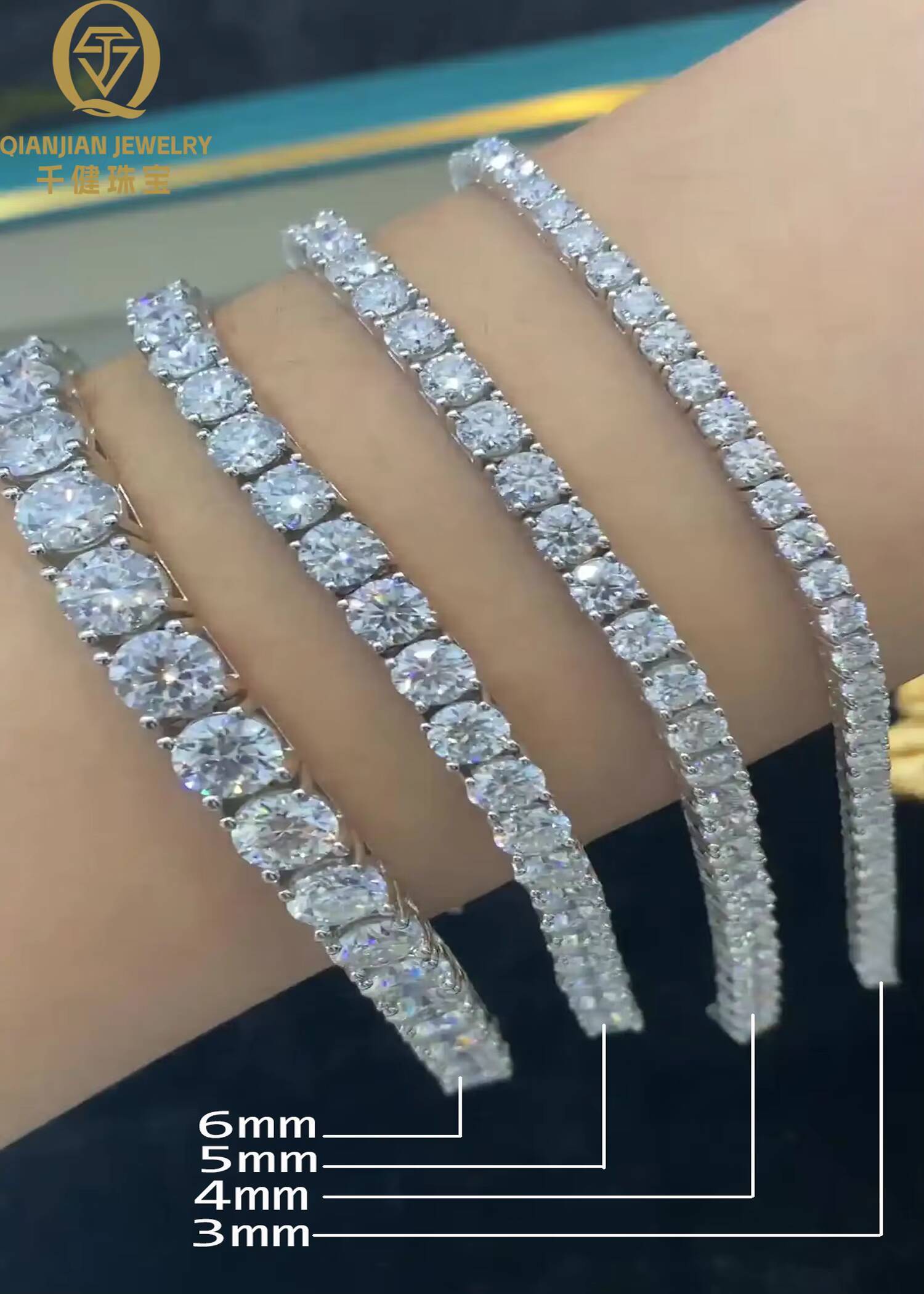 3mm 925 Silver Gold Plated Moissanite Tennis Bracelet 7 Inches Link Chain VVS Clarity GRA Certified Passes Diamond Tester