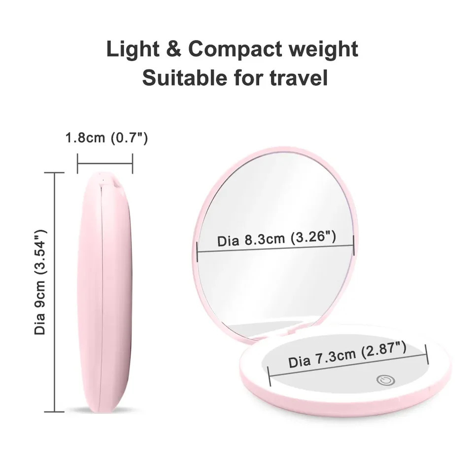 1X10X Magnification LED Pocket Compact Cosmetic Mirror Rechargeable Slim Travel Makeup Mirror with Lights Portable Double Sided 250415