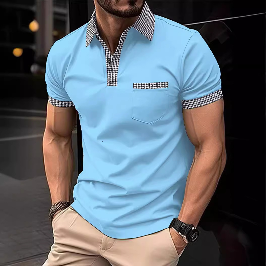 Ins Summer New Mens Polo Shirt Checkered Mens Sports Polo Shirt
