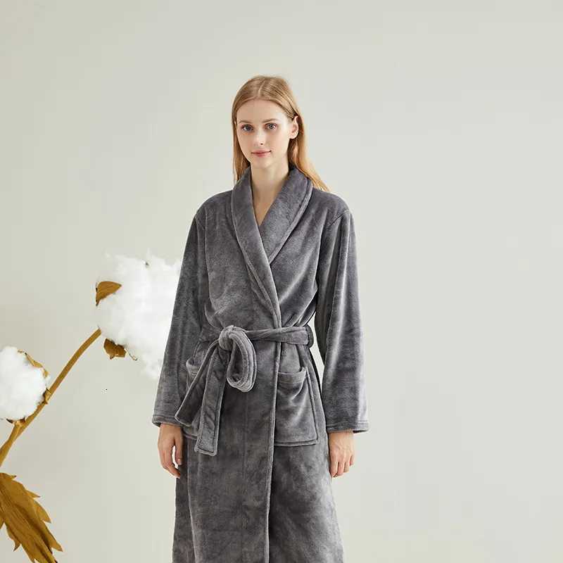 Mens Winter Bathrobe Long Sleeve Warm Turn Down Collar Women Fluffy Bath Robe With Sashes Solid Fleece Dressing Gown For Male C251115