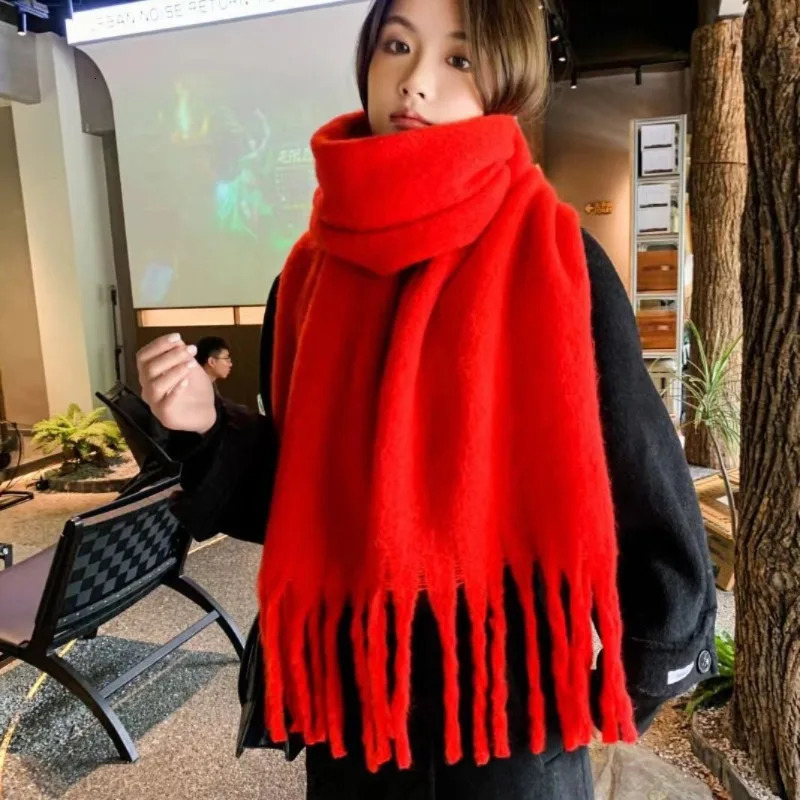 Mohair Scarf Solid Color Warm Winter Wrap Dopamine Colorblock with Detail Versatile All-Match for Women 251110